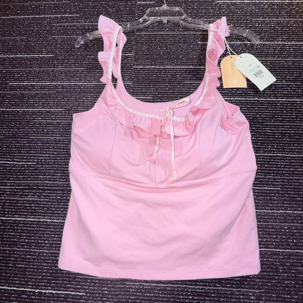 Blogilates Ruffle Lace Up Tank Women 1X Light Pink NEW Coquette Active